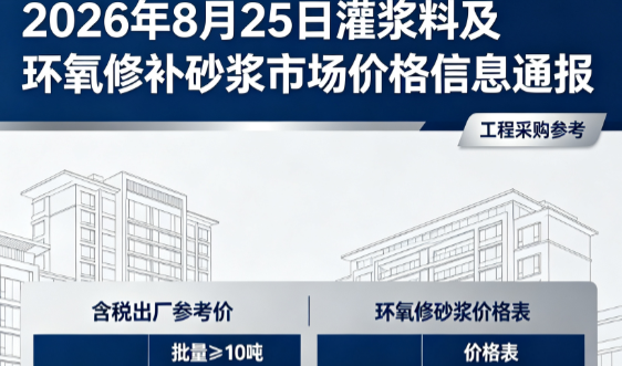 召陵2026年8月25日灌浆料及环氧修补砂浆市场价格信息通报